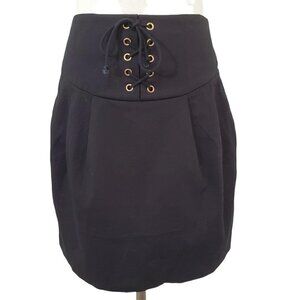 Body by Victoria Short Skirt Black 4 Cotton Lace-Up Front Drop Waist Handpockets